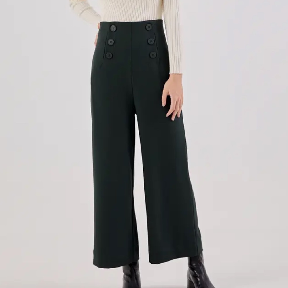 NWT Love, Bonito Terra Double Breasted Straight Leg Trousers - Emerald